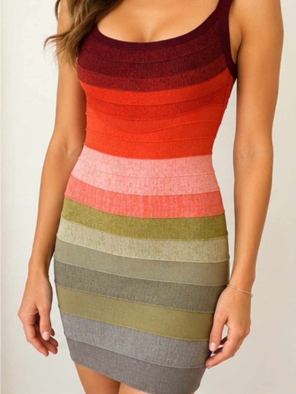 Hervé Léger Multicolor Striped Bandage Bodycon Dress Small